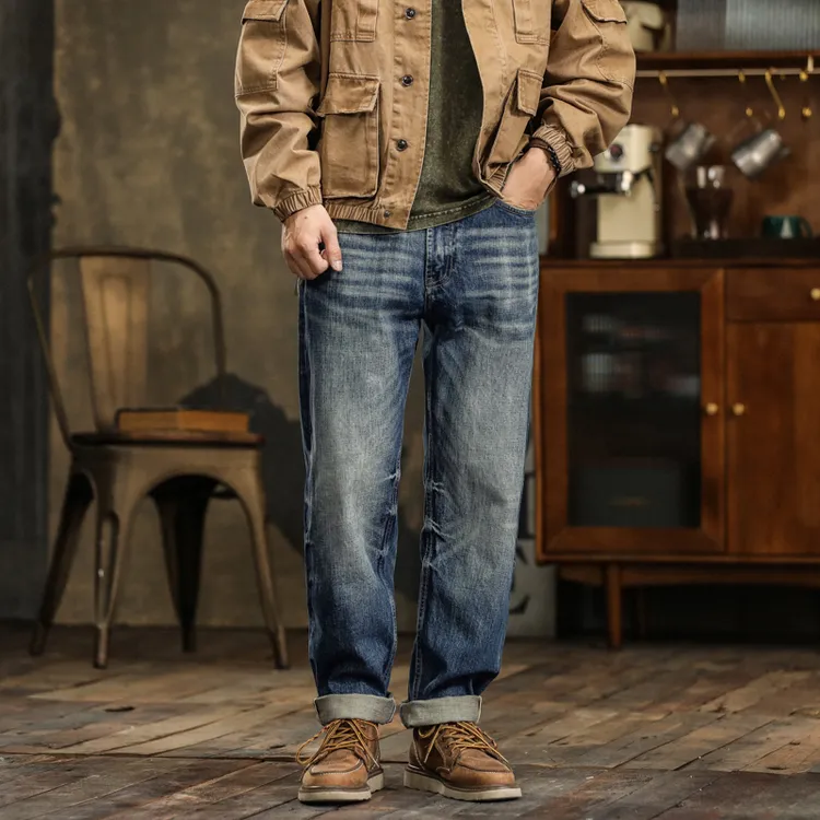 胡椒盐高端奢侈（柔软派赤耳单宁重磅无弹经典直通宽松501男士直筒