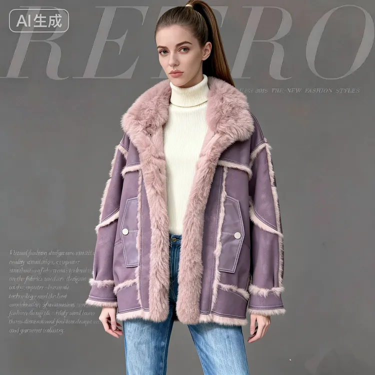 2025新款海宁皮草大衣真毛大毛领兔毛皮毛一体中长款显瘦外套冬季