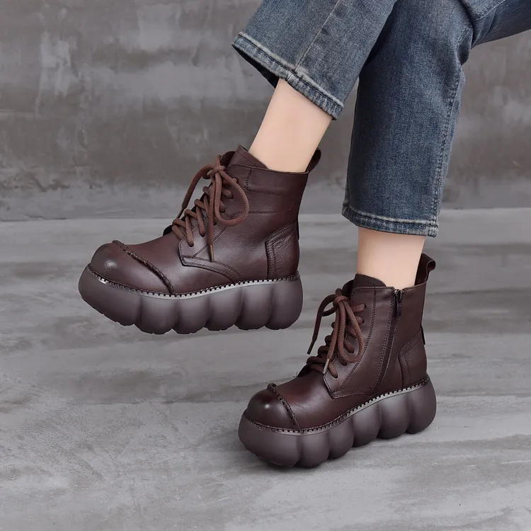 2025年冬季新款小个子英伦马丁靴头层牛皮复古短靴休闲女鞋