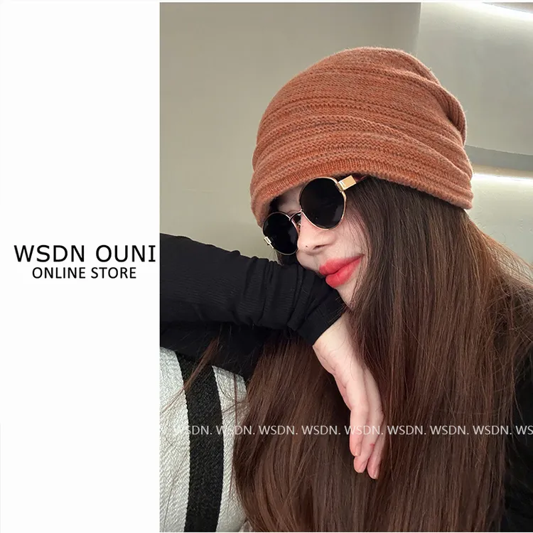 【谁带谁好看】100%澳毛秋冬女韩系百搭褶皱堆堆帽卷檐包头针织冷帽