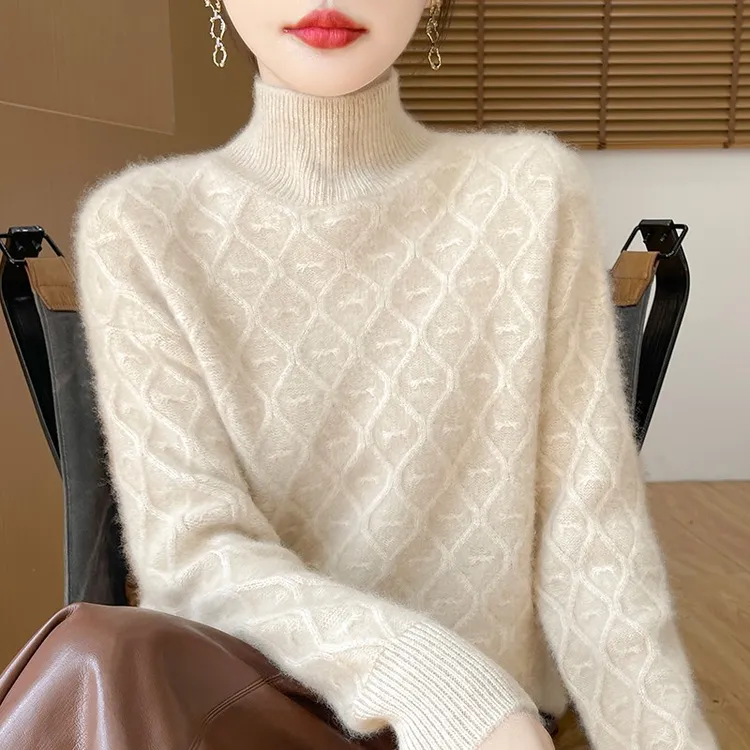 专柜正品100%纯羊绒衫女纯色宽松加厚毛衣秋冬新款内搭洋气打底衫