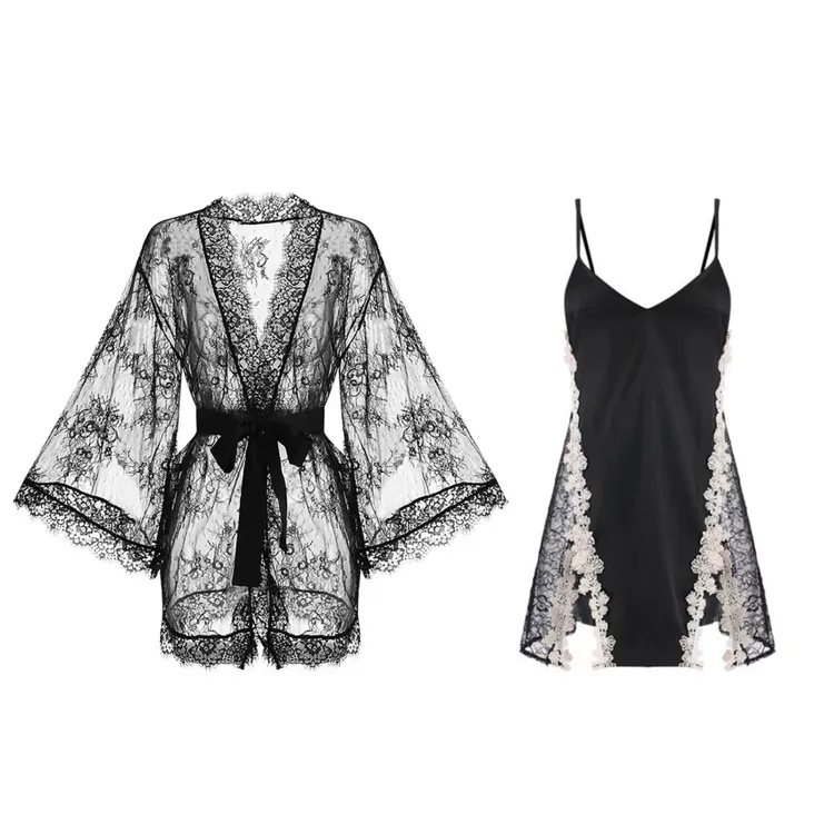 性感纯欲睡衣女蕾丝修身吊带睡裙刺绣花镂空家居服Q294