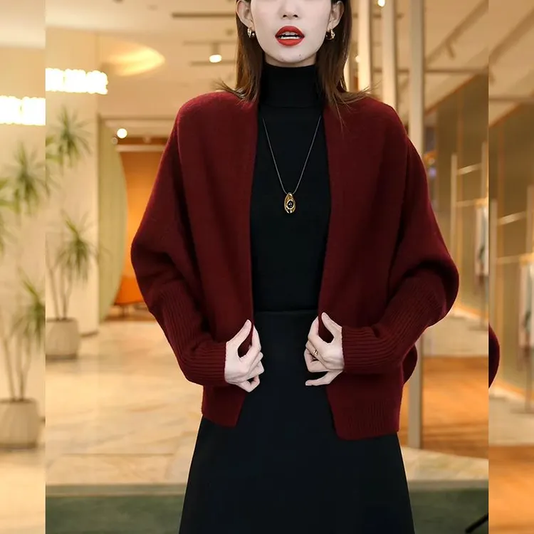 大码高级感红色洋气针织开衫女秋季胖MM百搭休闲气质减龄外套毛衣