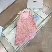 jillyi【桃珀流光】树莓色圆领粗花呢连衣裙甜美风时尚百搭