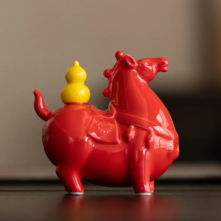 故宫红马上有福葫芦小唐马茶宠摆件精品手工茶道桌面摆设家居装饰