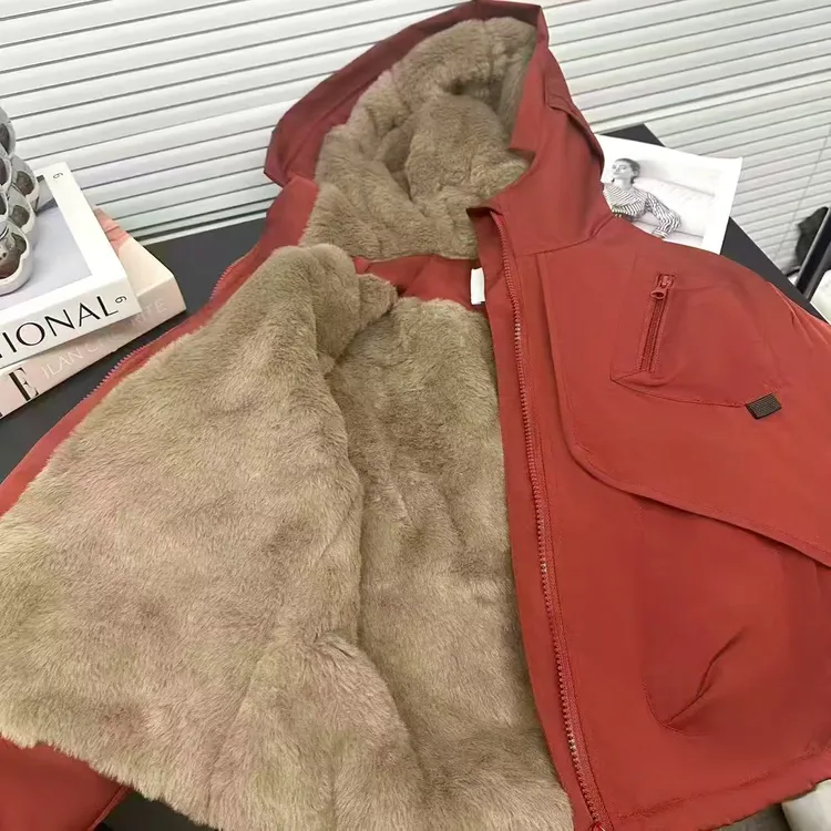 儿童新年款加绒派克服2024冬季毛毛宽松连帽加厚棉衣冲锋衣棉服潮