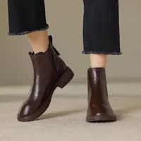 【珍姐专属】真皮切尔西鞋女粗跟加绒短靴中跟烟筒靴2025-1
