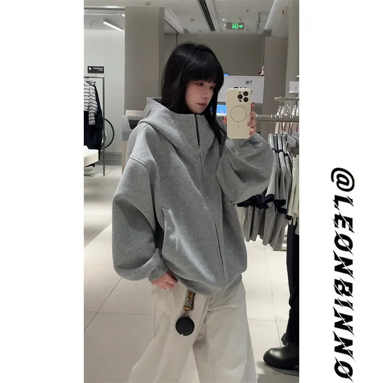 【现货现发】拉链连帽卫衣男生秋冬季加绒加厚潮流设计感拼接外套