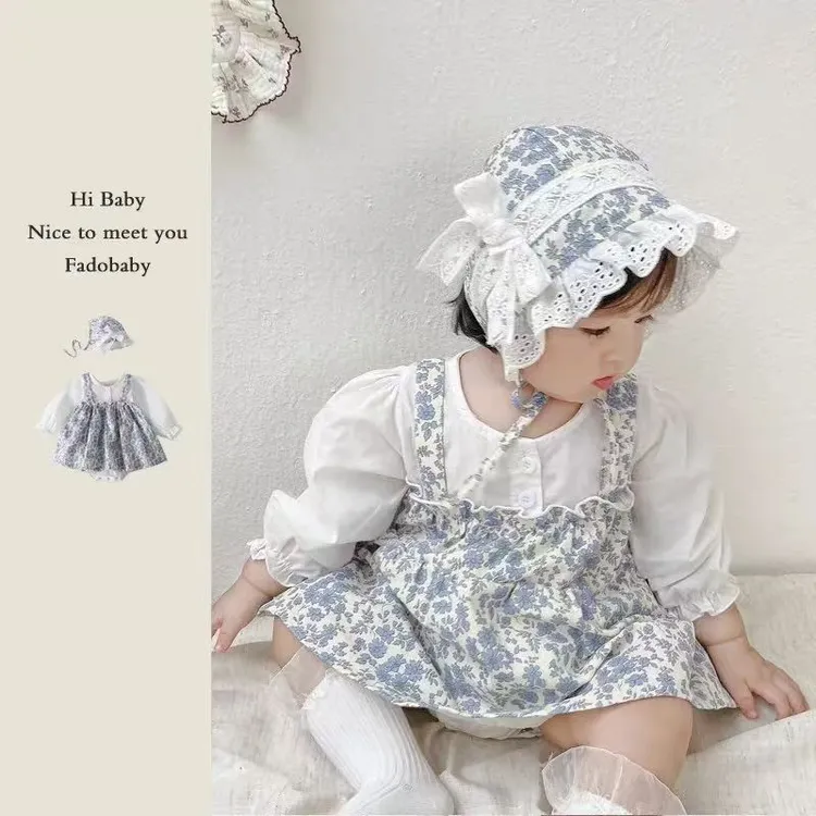 婴儿牛仔衣服春秋长袖哈衣爬服女宝宝连体衣纯棉超萌满月公主裙