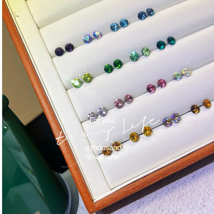 铁合金仿水晶耳饰 钛合金华子耳饰6MM施家时尚轻奢百搭彩色气质