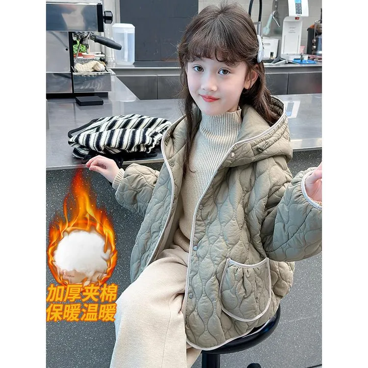 女童外套冬款2025新款儿童冬装女大童二棉外套洋气夹棉加厚棉服潮