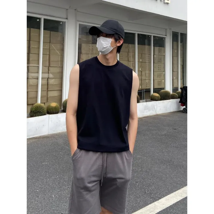 运动纯色背心男士夏季无袖宽松潮牌健身新疆坎肩篮球T恤马甲美式