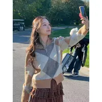 Lulusmiracle【挪威暖迹】秋冬时尚复古菱格翻领宽松百搭外套