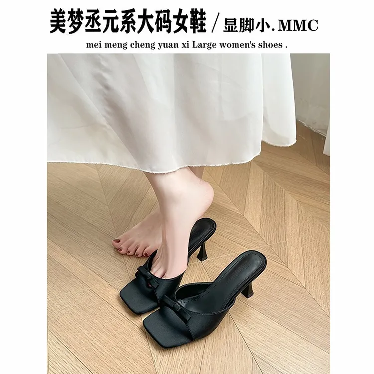 法式气质蝴蝶结露趾凉拖鞋女夏季外穿百搭一字拖仙女风细跟高跟鞋