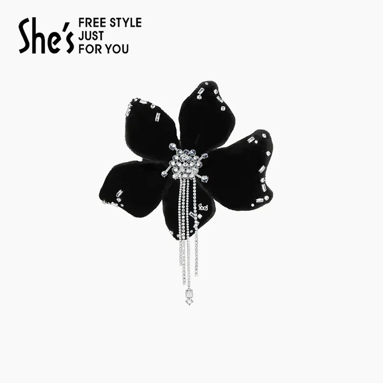 shes茜子巴比耶序曲轻奢原创优雅丝绒璀璨花朵捏夹盘发侧夹发饰