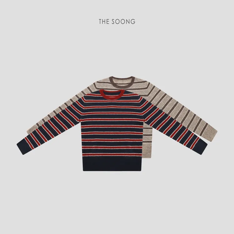 THESOONG|"灵感活力"90s澳洲羊毛混纺撞色条纹肌理感毛衣HWMY8417