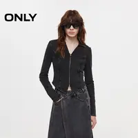 ONLY2025秋季新款双向拉链V字翻领舒适修身长袖T恤女|12539R012