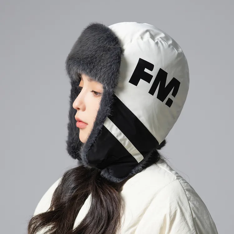 休闲风简约字母雷锋帽男冬季帽子户外滑雪护耳帽防寒摩托车骑行帽