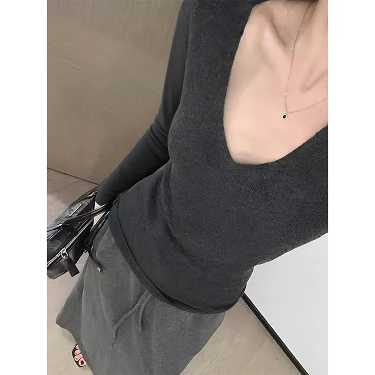 气质高级灰羊毛V领针织衫女春秋冬打底修身紧身薄款长袖内搭毛衣