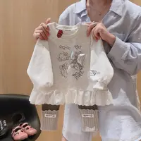 2025女童秋季新款立体蝴蝶结洋气花边卫衣打底裤两件套卡通超好看