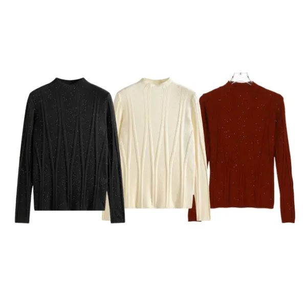 交叉纹显瘦中领亮点设计感针织套头打底衫上衣女W037