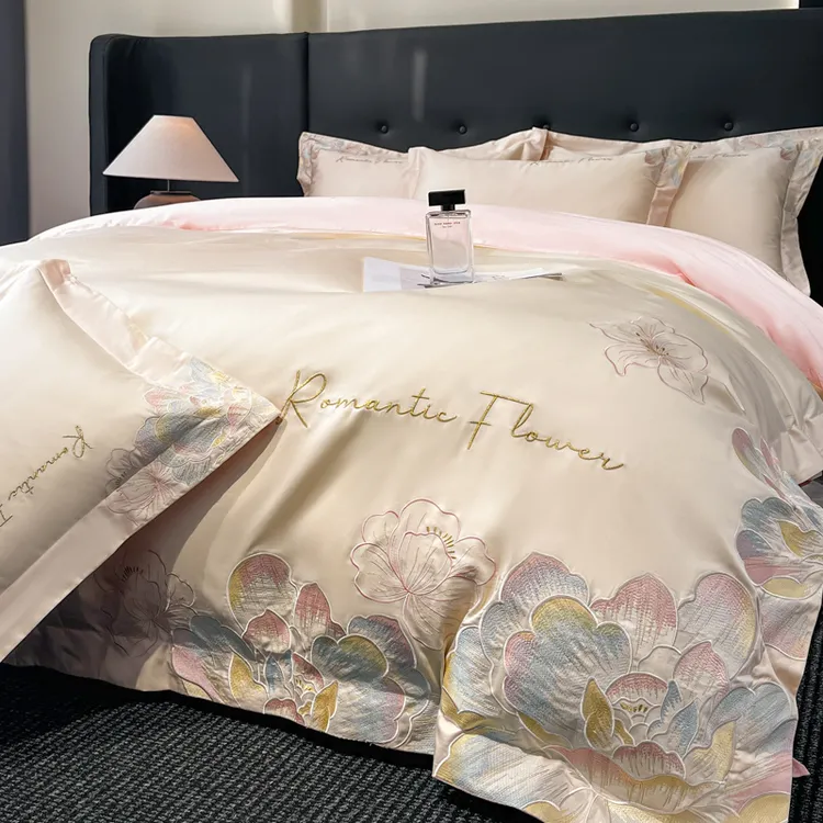 A类100支长绒棉四件套全棉纯棉刺绣被套床单床上被套女孩子