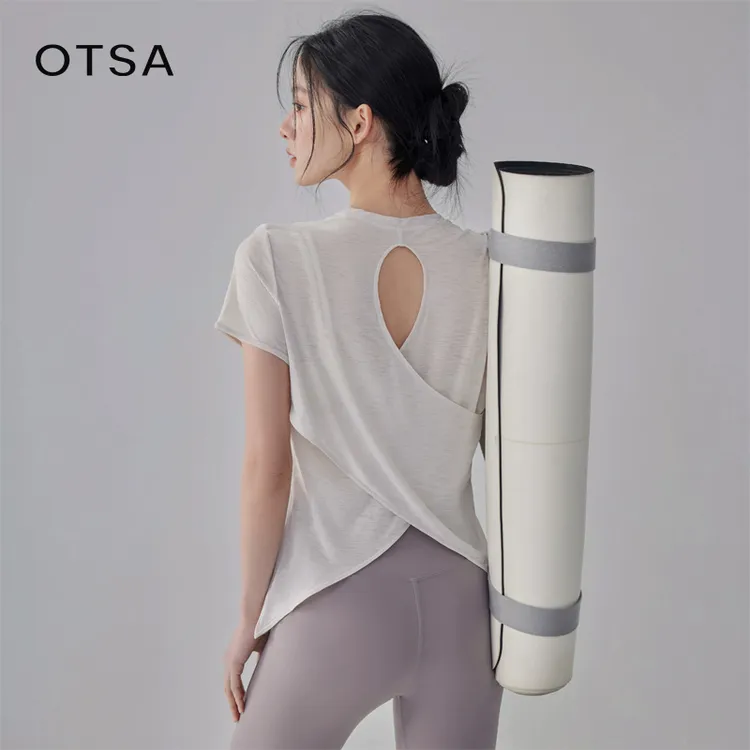 【OTSA】轻薄透气运动罩衫女跑步健身训练短袖显瘦瑜伽服上衣238
