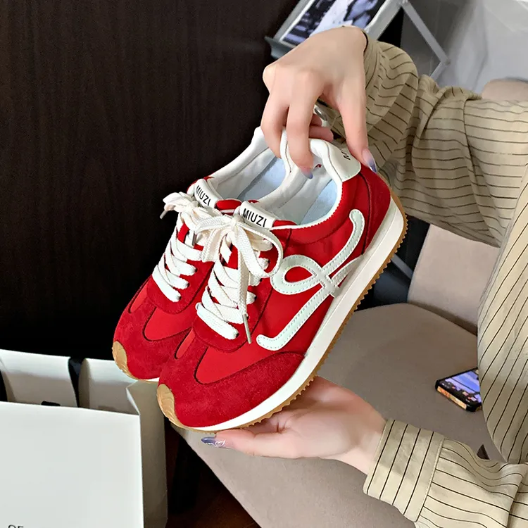 杨幂同款超火增高时尚红色德训鞋女2025新款春季阿甘鞋复古运动鞋