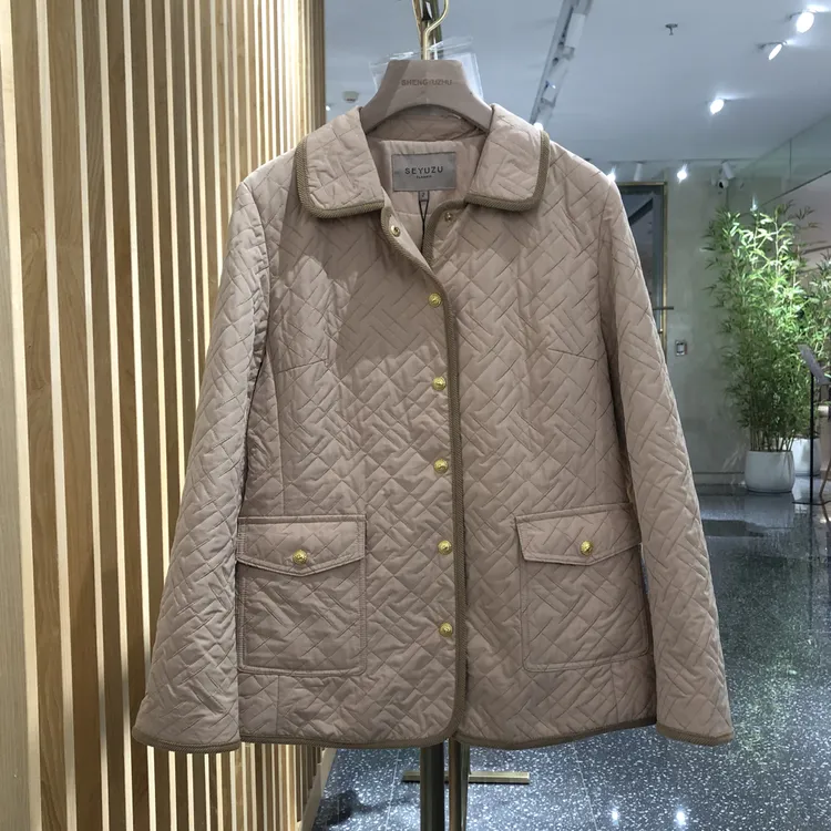 声雨竹 1R602翻领棉服修身显瘦摩卡色新雪丽棉服 大码女装