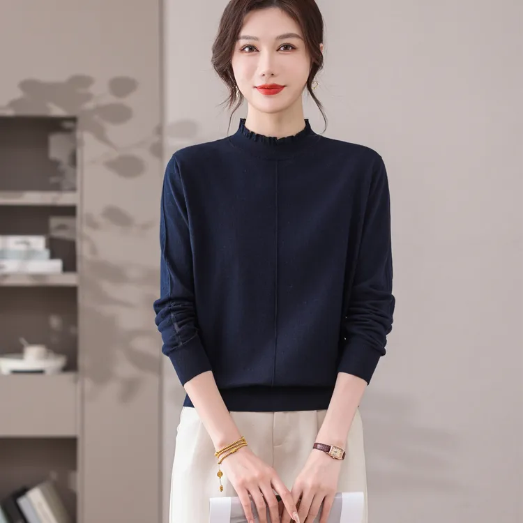 品牌女装高档精纺针织衫女秋冬新款长袖上衣大码宽松洋气打底衫潮