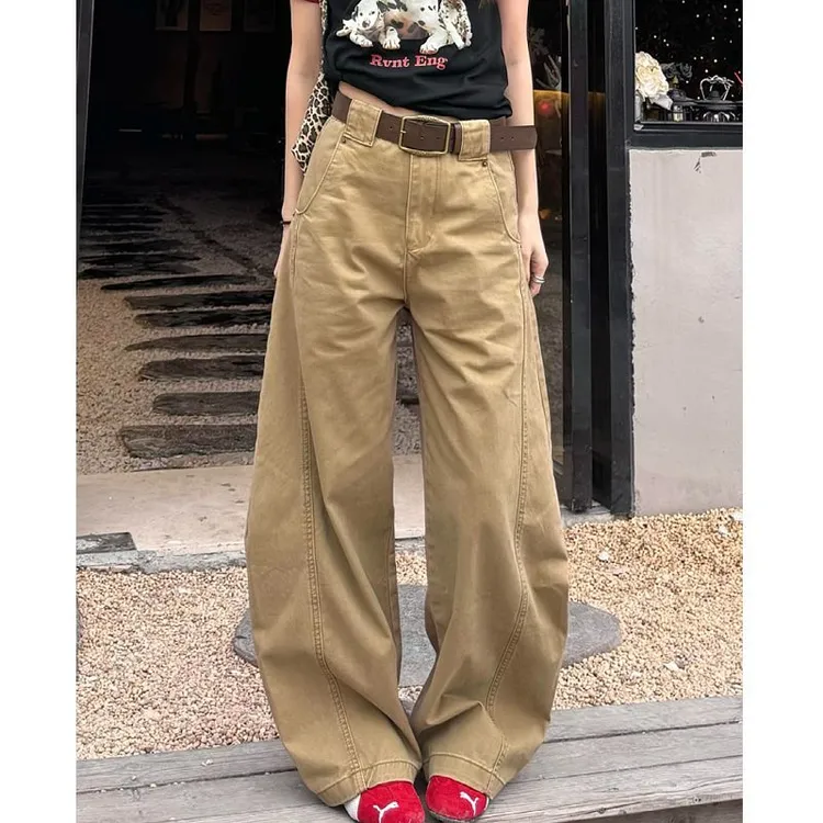 高个子加长美式复古高腰牛仔裤子女2025春夏季水洗廊形拖地弯刀裤