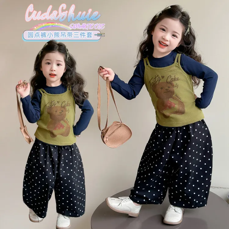 女童秋季套装儿童2025新款休闲裤三件套女宝春秋洋气长袖上衣裤子
