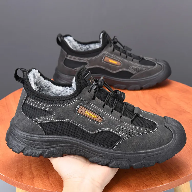 冬季新款登山鞋男户外加绒加厚保暖舒适健步鞋一脚蹬软底爸爸棉鞋