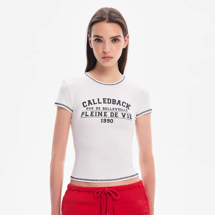 CALLED BACK短袖T恤女新款1990字母印花修身显瘦内搭打底上衣