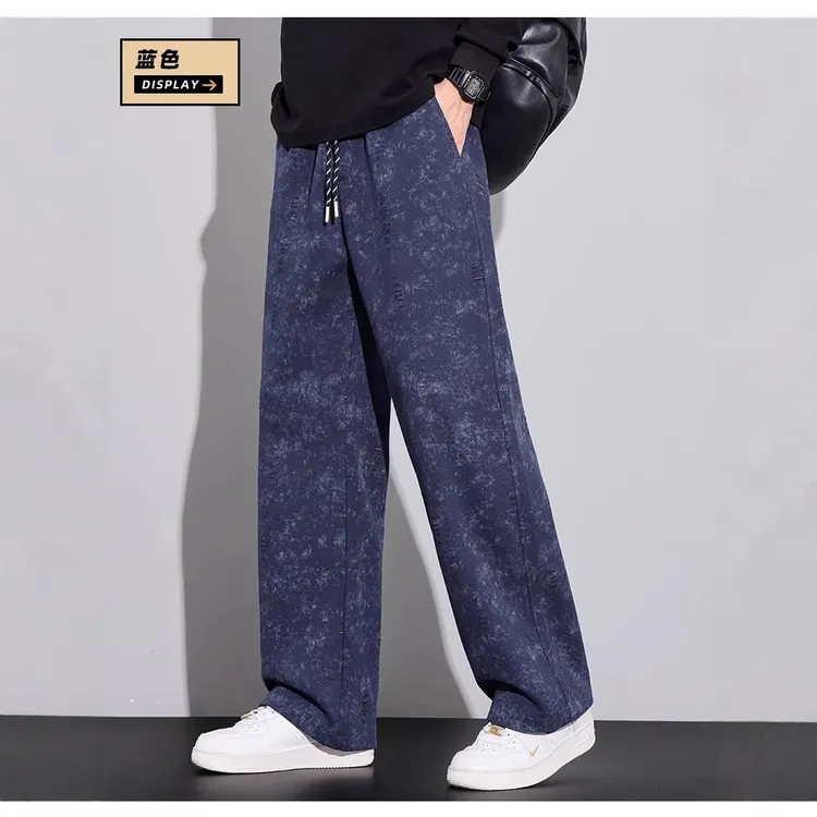 休闲裤男士秋季2025新款美式潮牌扎染雪花宽松直筒垂顺阔腿裤子男