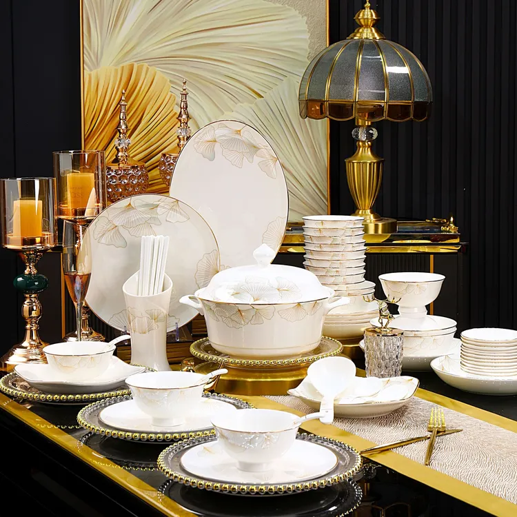 【官方正品】幸福时光骨瓷大套装景德镇家用陶瓷餐具轻奢乔迁送礼