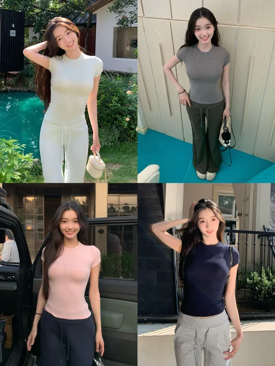 来财小马【经典skims】多色圆领T恤百搭显瘦女修身正肩短款上衣