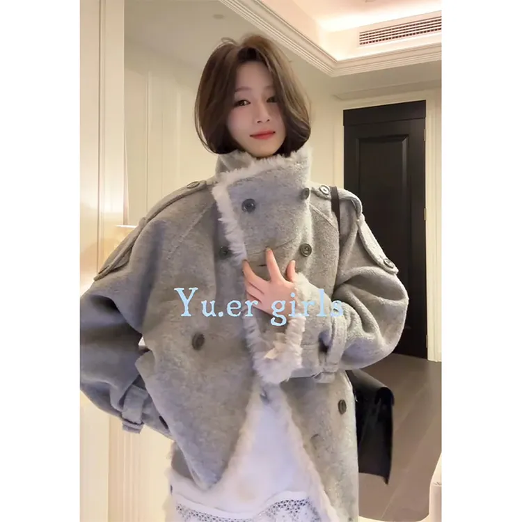 MARIE.COCO韩系千金风毛绒加厚洋气上衣女设计感独特翻领毛呢外套