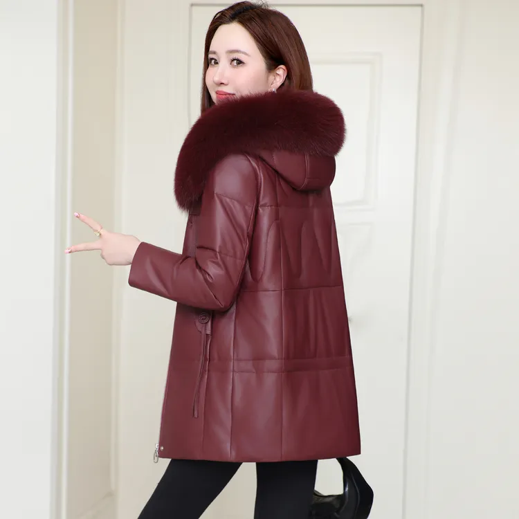 2025新款真皮皮衣中长款狐狸毛领厚外套小个子绵羊皮羽绒服女保暖