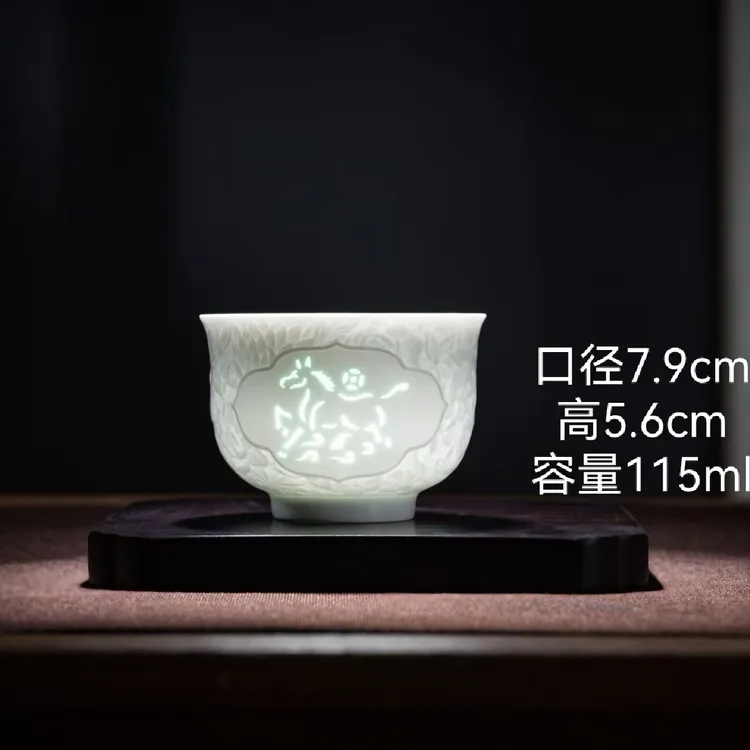 手工玲珑瓷功夫茶主人杯家用茶杯马上有钱创意品茗杯高档