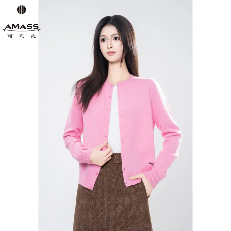 AMASS/阿玛施早秋简约时尚气质短款针织开衫女单排扣百搭 5499274