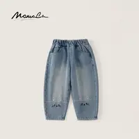 MOMOCO女童2025冬季儿童韩版可爱卡通小猫加绒牛仔裤77830350021