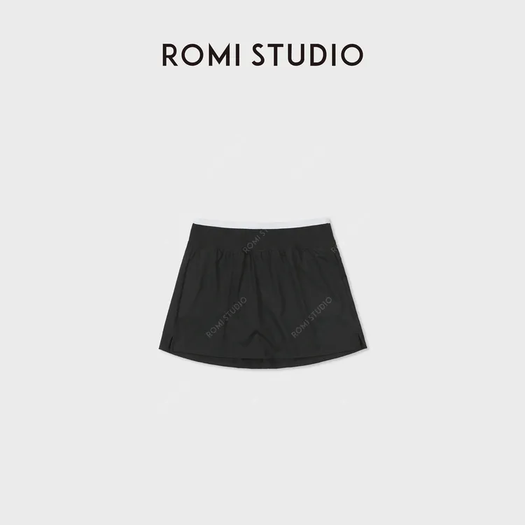 ROMI STUDIO黑白撞色高弹快干A字运动半身裙（带安全裤）RWDSX92536