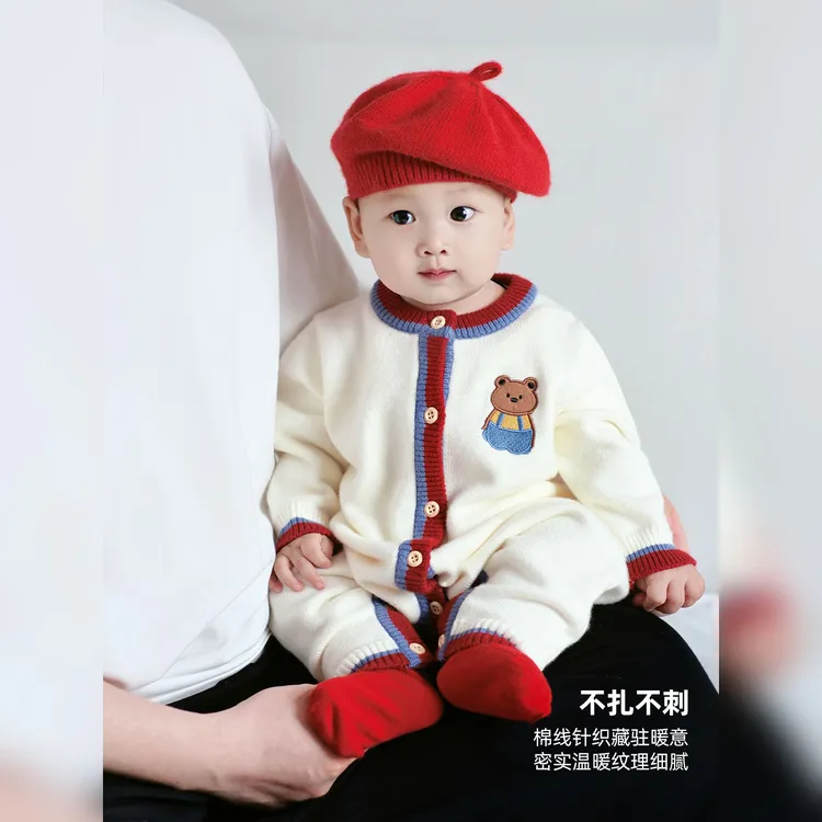 婴幼儿衣服秋季新款宝宝秋装连体衣超萌可爱婴儿针织毛衣外出爬服