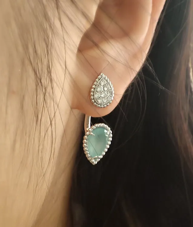 合金耳饰 2439【金水滴玉耳钉】