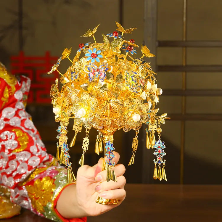 黄金色手捧花手工diy材料包中式新娘闺蜜结婚礼物权杖高级感成品
