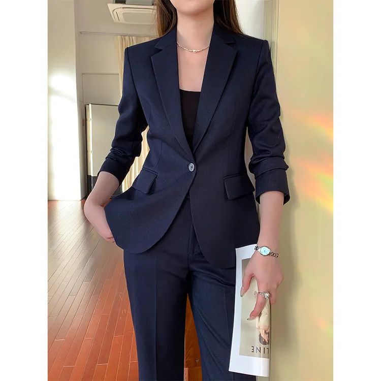 藏青色西服套装女高级感2025春秋新款休闲职业气质轻奢显瘦套装女