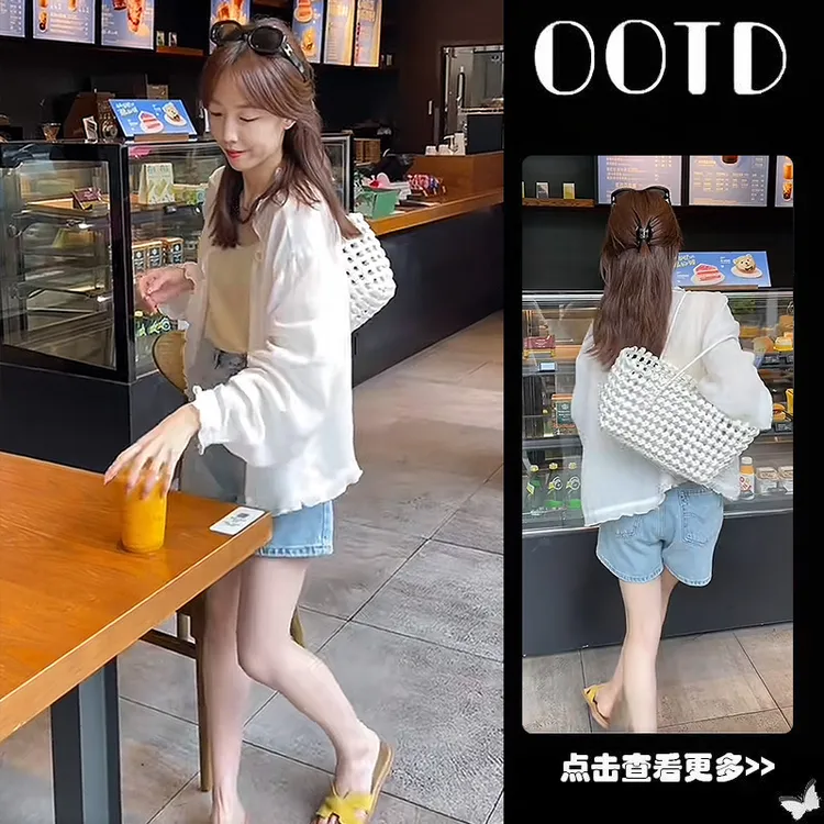 超火夏季穿搭一整套女2025新款木耳边防晒开衫吊带牛仔短裤三件套