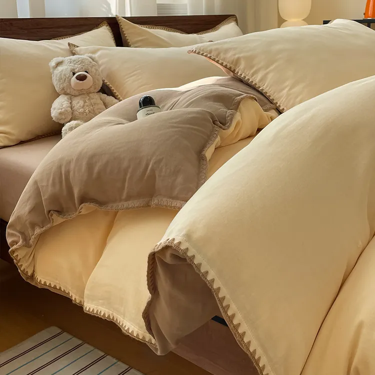 A类超柔软双层纱全棉四件套纯棉裸睡被套宿舍床单床上用品三件套3