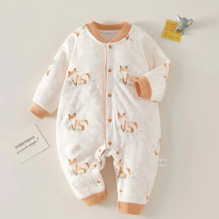 粉色狐狸80克连体衣哈衣无骨薄棉连体衣